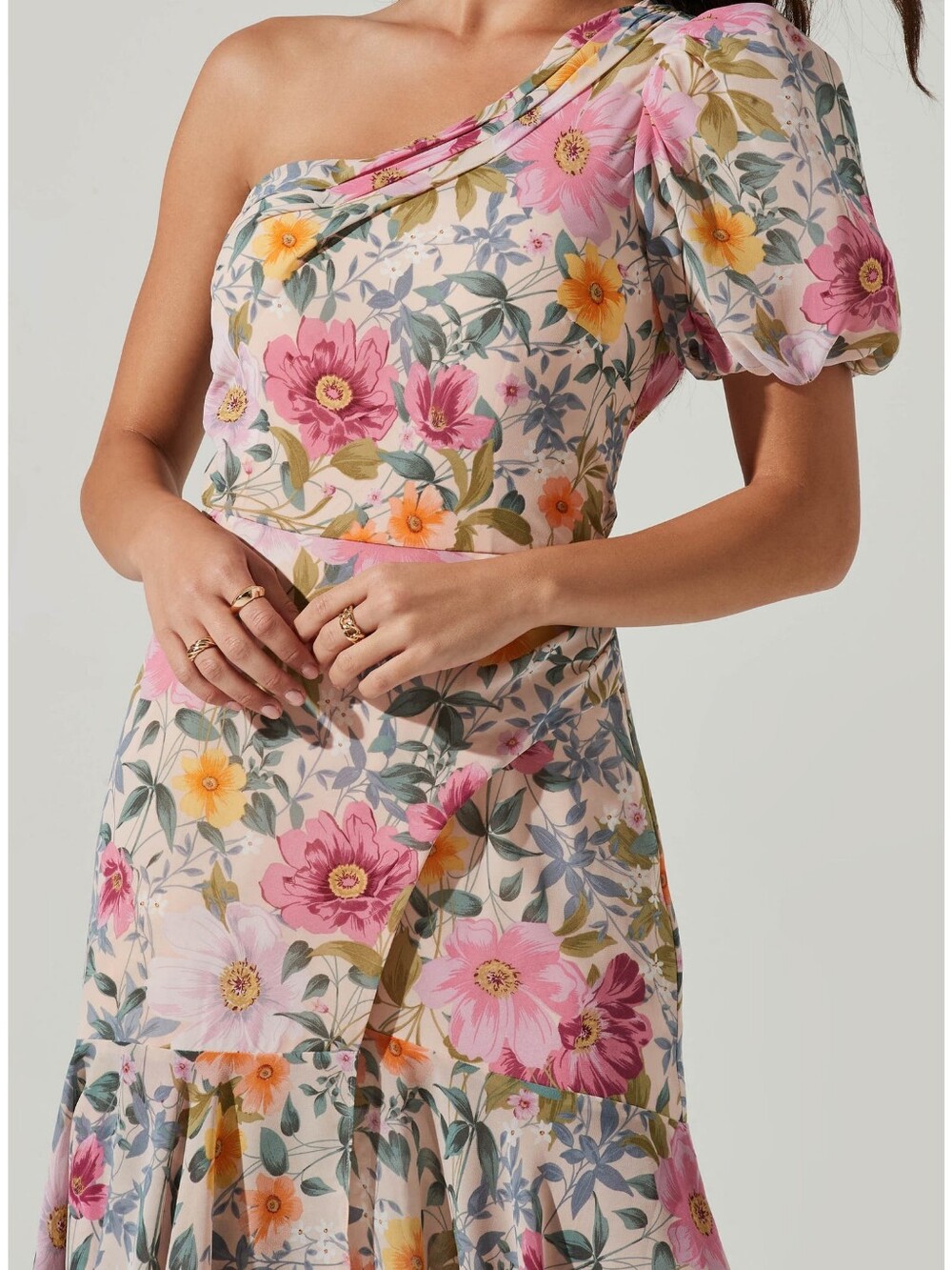 EUC ASTR Santorini One-Shoulder Asymmetrical Midi Dress